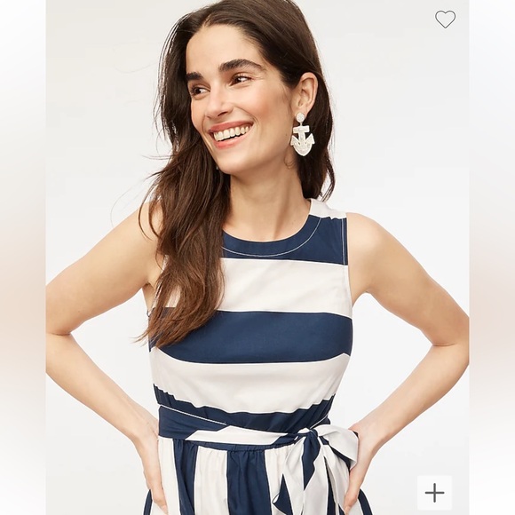 J. Crew Striped Poplin Midi Dress Navy and White Size 10 CA438 New - Picture 2 of 11